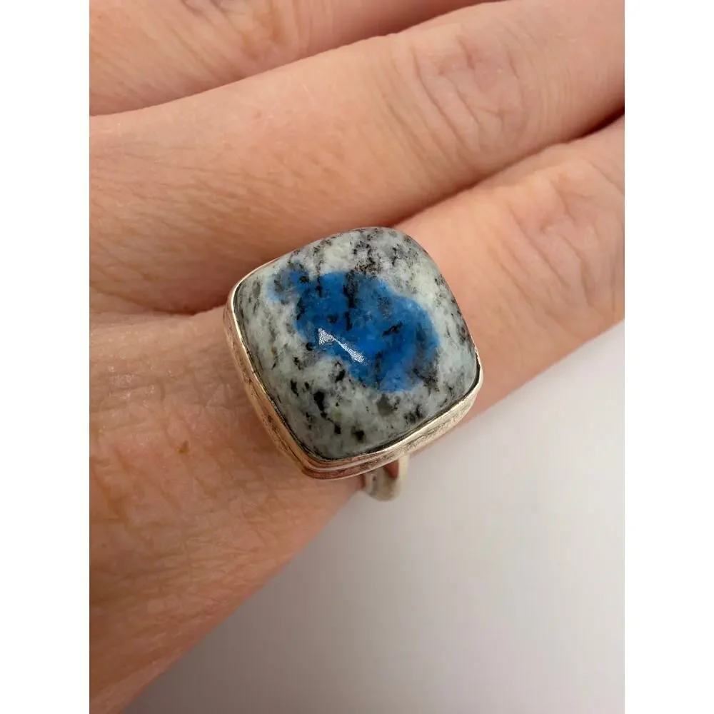 Square K2 Jasper Azurite Granite 925 Sterling Silver Ring Size 6.5
